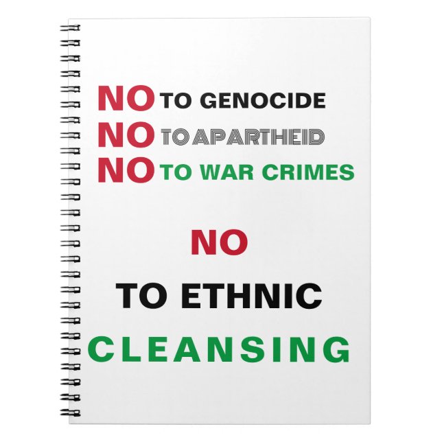 FREE PALESTINE NO TO GENOCIDE APARTHEID WAR CRIMES NOTEBOOK (Front)