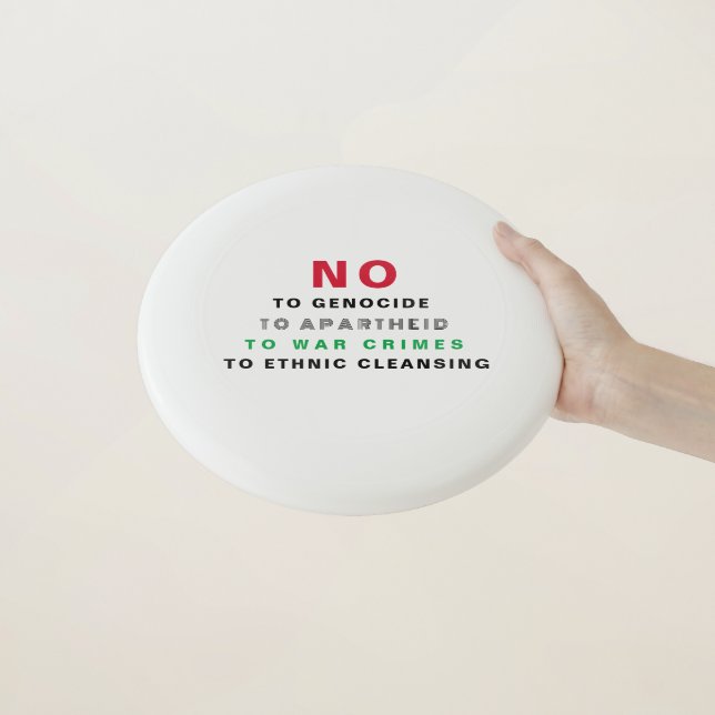 FREE PALESTINE NO TO GENOCIDE APARTHEID WAR CRIMES Wham-O FRISBEE (In Hand)