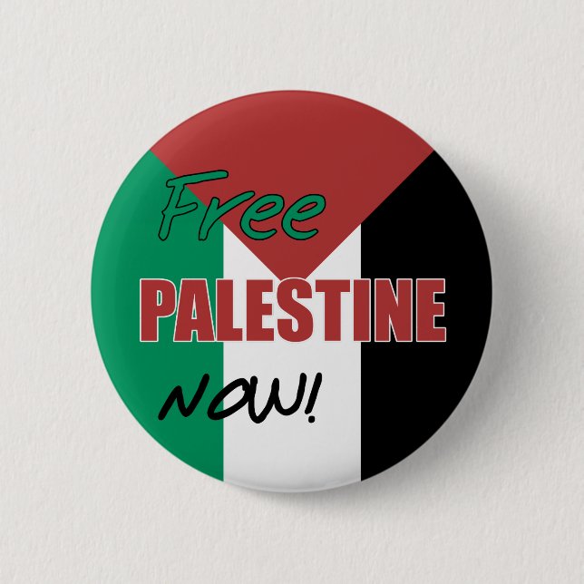 Free Palestine Now Palestinian Flag Button (Front)