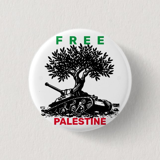 FREE PALESTINE OLIVE TREE TANK FLAG COLORS BUTTON (Front)