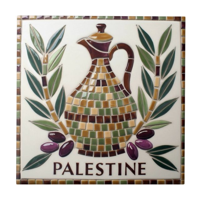 FREE PALESTINE olives branches mosaic ceramic tile (Front)