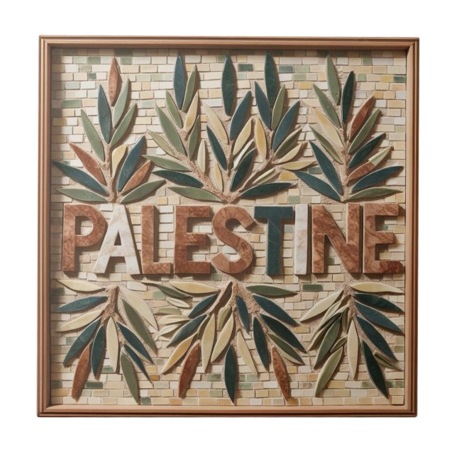 FREE PALESTINE olives branches mosaic ceramic tile (Front)