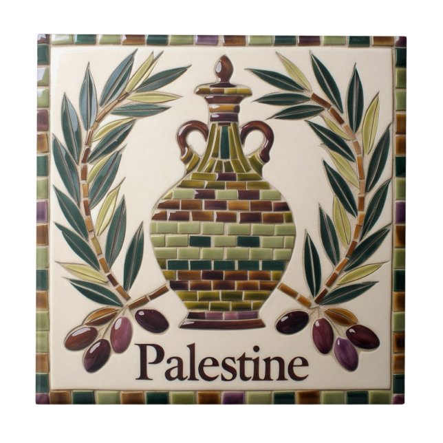 FREE PALESTINE olives branches mosaic ceramic tile (Front)