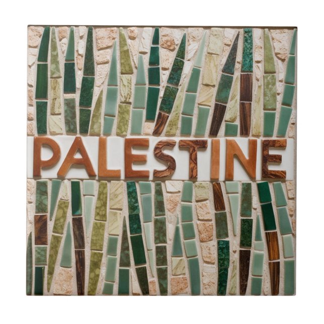 FREE PALESTINE olives branches mosaic ceramic tile (Front)