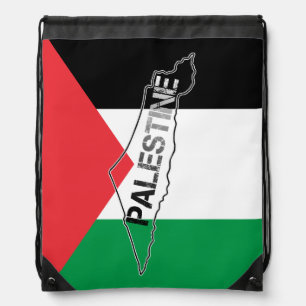 Free Palestine Palestine Map on Palestine Flag Drawstring Bag