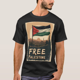 Free Palestine Palestinian Flag With Golden Palett T-Shirt