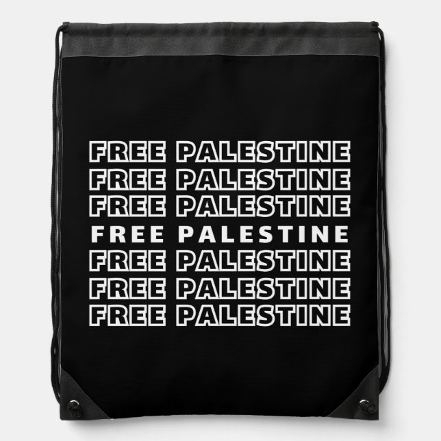 FREE PALESTINE Repeat Text typography Design  Drawstring Bag (Front)