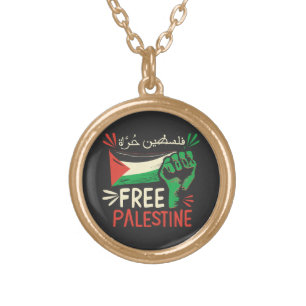 Free Palestine Save Palestine Palestinian Flag Gold Plated Necklace