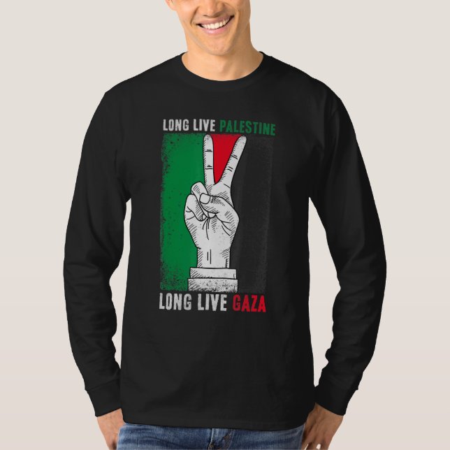 Free Palestine Stand With Gaza Flag Long Live Pale T-Shirt (Front)