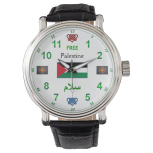 Free Palestine - Watch: Black Vintage Leather Watch