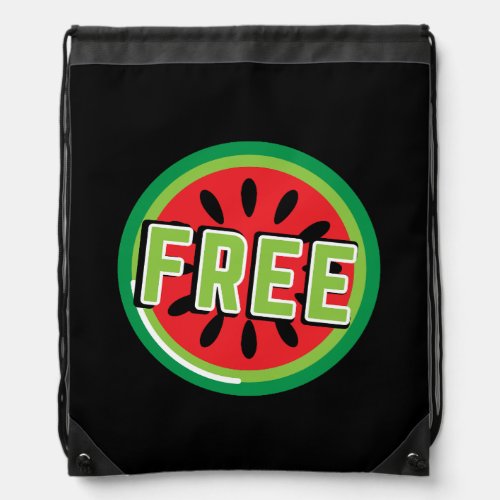 Free Palestine watermelon_ Freedom for Palestinian Drawstring Bag