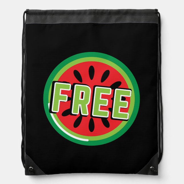 Free Palestine watermelon- Freedom for Palestinian Drawstring Bag (Front)