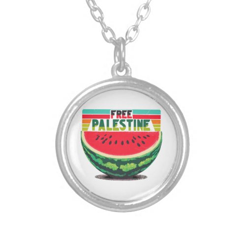Free Palestine Watermelon  Silver Plated Necklace