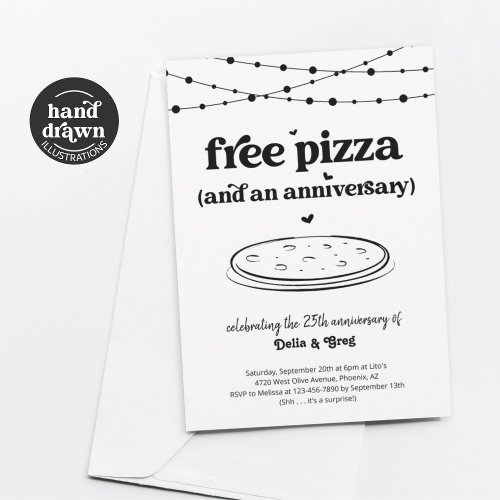 Free Pizza Funny Anniversary Party Invitation