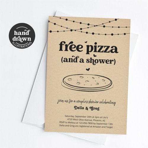 Free Pizza Funny Couples Shower Invitation