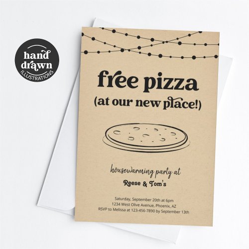 Free Pizza Funny Housewarming Party Invitation