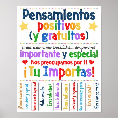Free Positive Thoughts Spanish Poster