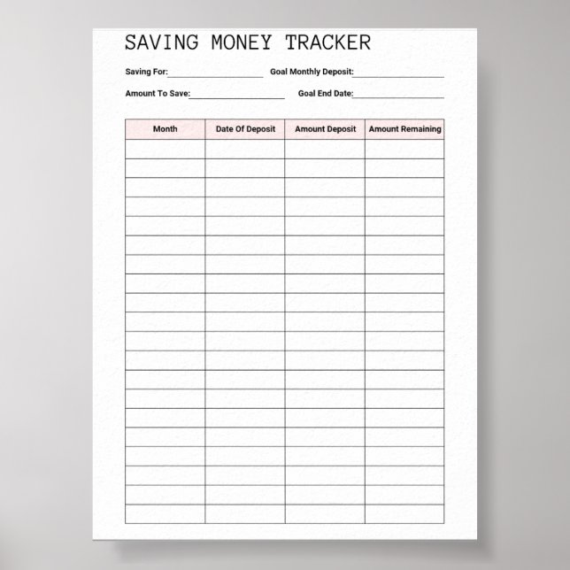Free Printable Saving Money Tracker Template Poster (Front)