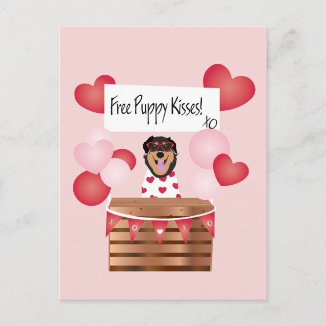 Free Puppy Kisses Valentine Dog Pink Postcard (Front)