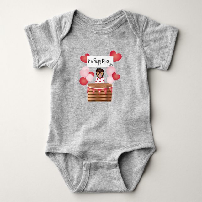 Free Puppy Kisses Valentine Dog Red Baby Bodysuit (Front)