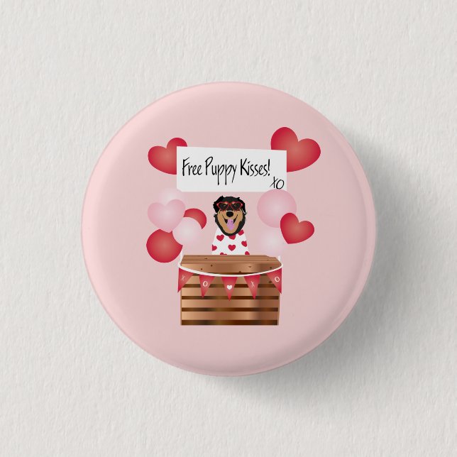 Free Puppy Kisses Valentine Dog Red  Button (Front)