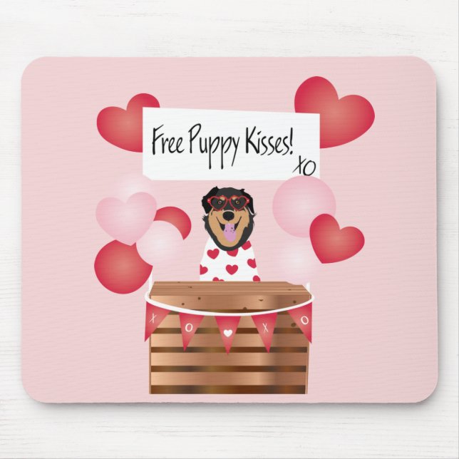 Free Puppy Kisses Valentine Dog Red Mouse Pad (Front)