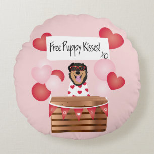 Free Puppy Kisses Valentine Dog Red Round Pillow