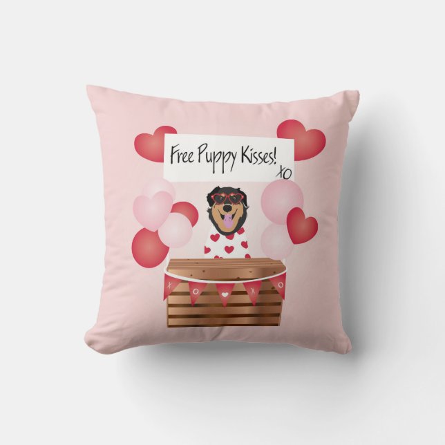Free Puppy Kisses Valentine Dog Throw Pillow (Front)