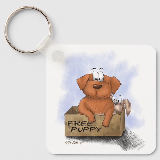 Free Puppy Plus 1 Cartoon Keychain (Front)