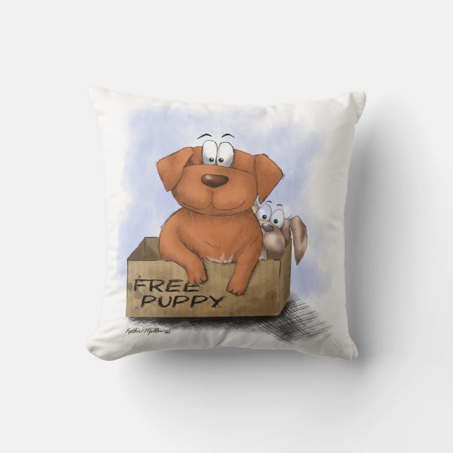 Free Puppy Plus 1 Cartoon Throw Pillow (Front)
