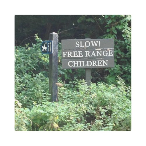 Free Range Children sign fun Metal Print