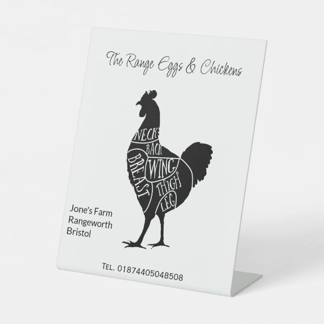 free range eggs chickens box Label farm shop Pedestal Sign (Front)