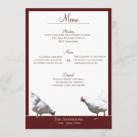 Free Range Farm Chicken Dinner Menu Card
