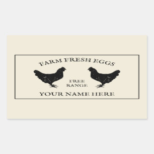 Free range farm fresh eggs rustic chicken drawing rectangular sticker