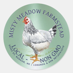 Free Range Watercolor Hens Green Egg Carton   Classic Round Sticker