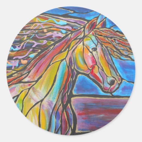 Free Rein Horse Art MosaicStained Glass Style Classic Round Sticker