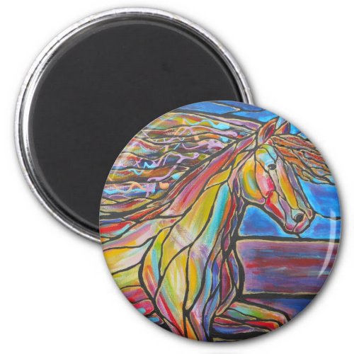 Free Rein Horse Art MosaicStained Glass Style Magnet