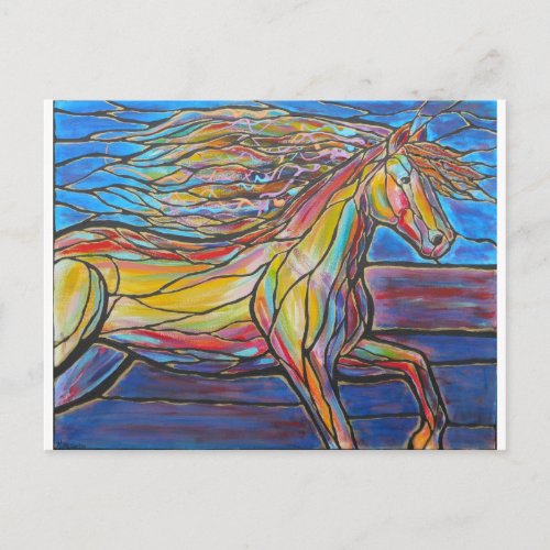 Free Rein Horse Art MosaicStained Glass Style Postcard