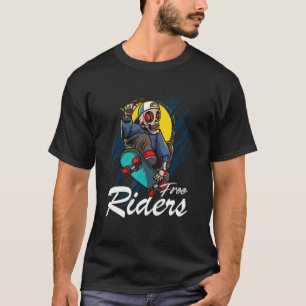 Free Riders Skateboard Skating Creepy Skeleton T-Shirt