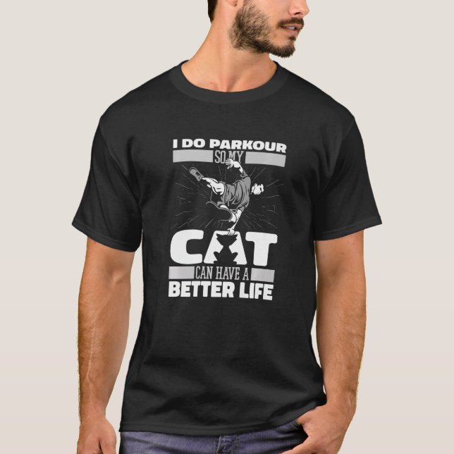 Free Running Cat Traceur  Runner Parkour T-Shirt (Front)