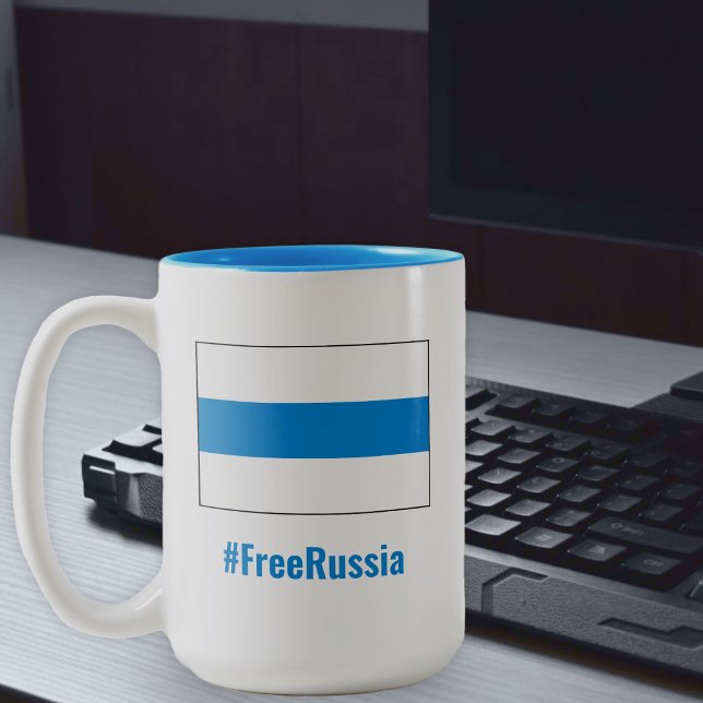 Free Russia - English - White Blue White Flag Two-Tone Coffee Mug (Creator Uploaded)