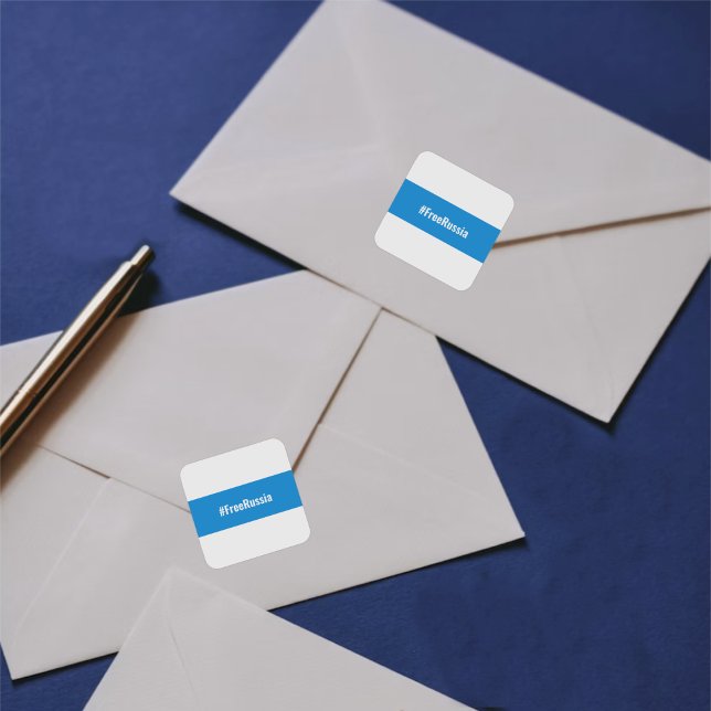Free Russia - English -White Blue White stationary Square Sticker (#FreeRussia - Democracy Flag - Stationary Stickers)