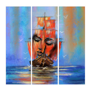 Free Sailing Sailboat Woman Triptych - Painting