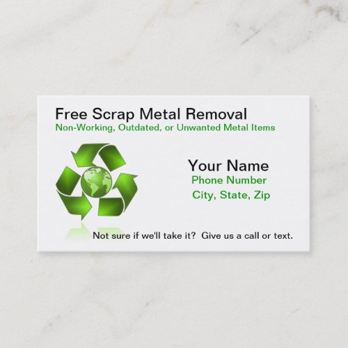 Free Scrap Metal Removal Business Card