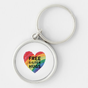 Free Sister Hugs LGBT Gay Lesbian Pride Month Rain Keychain