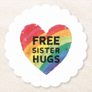 Free Sister Hugs LGBT Gay Lesbian Pride Month Rain Paper Coaster