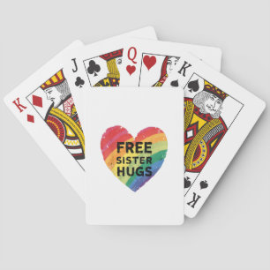 Free Sister Hugs LGBT Gay Lesbian Pride Month Rain Poker Cards