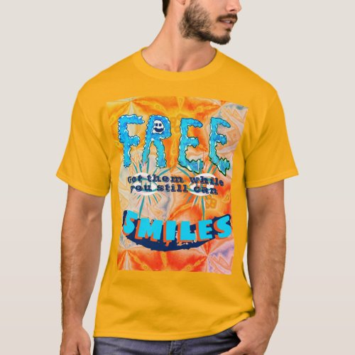 Free Smiles _ Smiley Face Bright Colorful Button T_Shirt