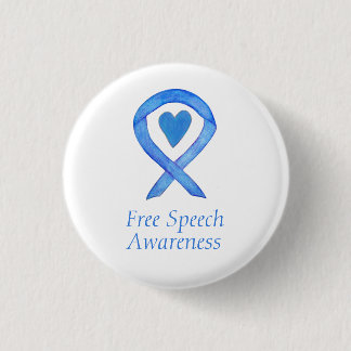 Free Speech Blue Awareness Ribbon Heart Pins