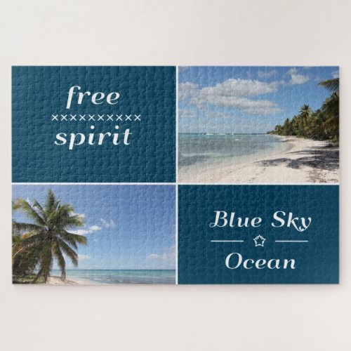 Free Spirit _ Blue Sky and Ocean Caribbean Collage Jigsaw Puzzle